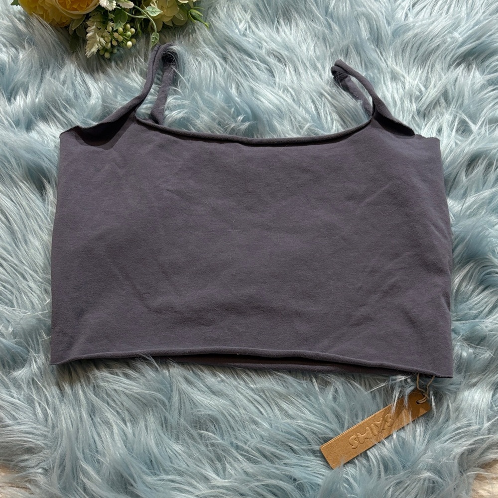 NWT SKIMS Raw Edge Crop Cami in Thunder sz S